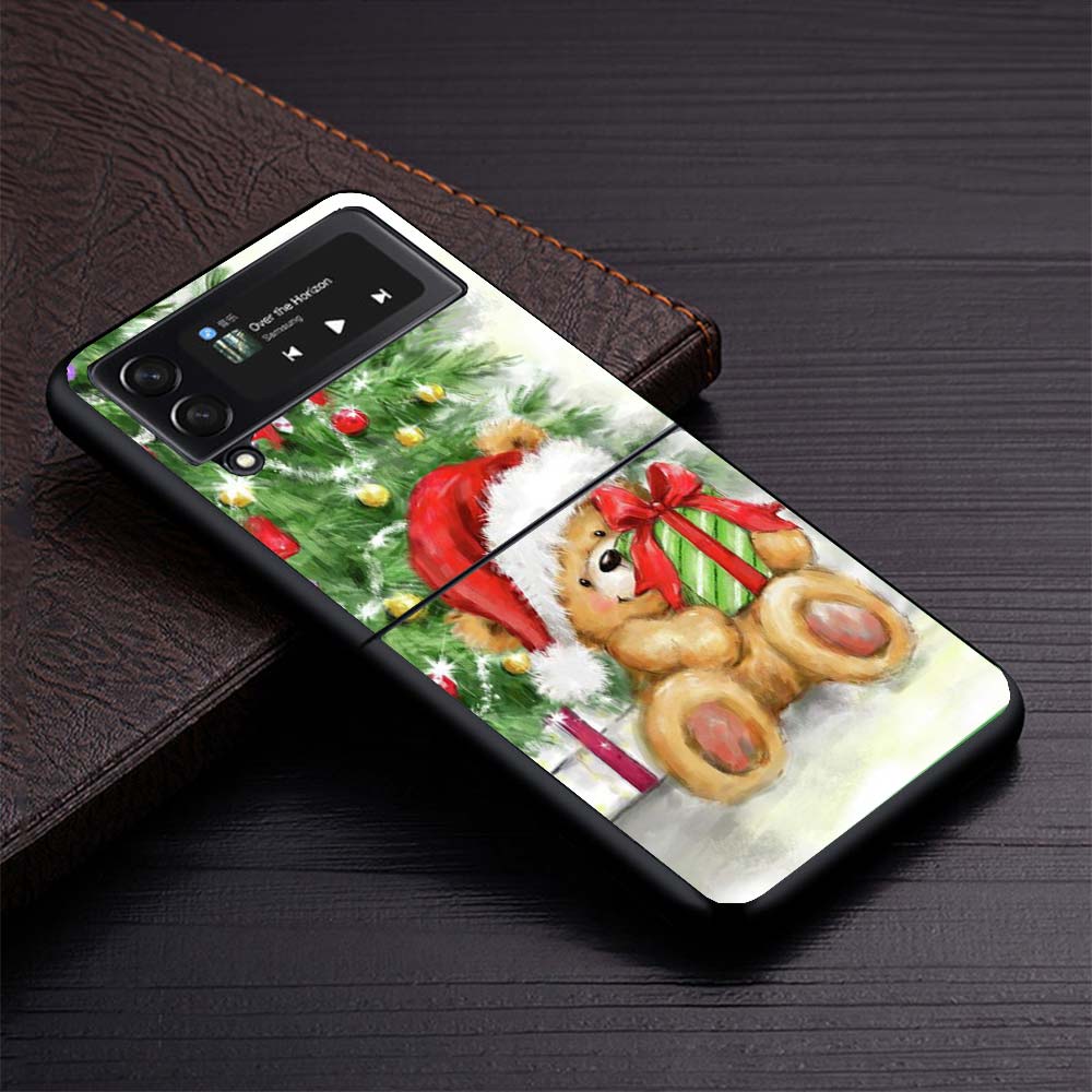 Happy Christmas Cute Bear Gift Phone Case For Samsung Galaxy Z Flip3 Flip4 Flip5 Flip6 Flip7 For Z Flip 7 6 5 4 3 5G Hard Foldin