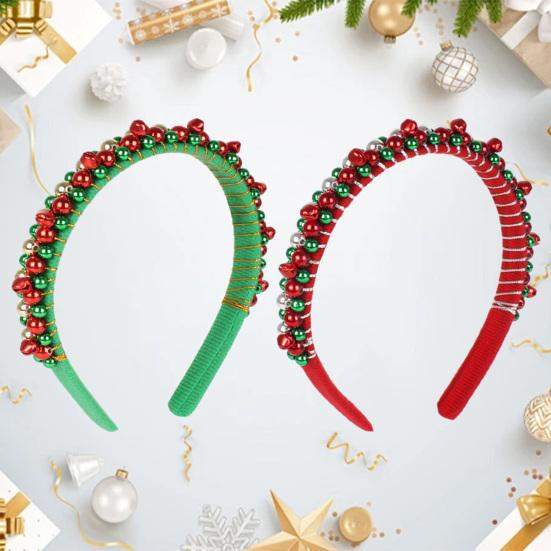 Christmas Headband Red Green Bell Decor Girls Headdress Holiday Season Party Hair Hoop Hair Accessory