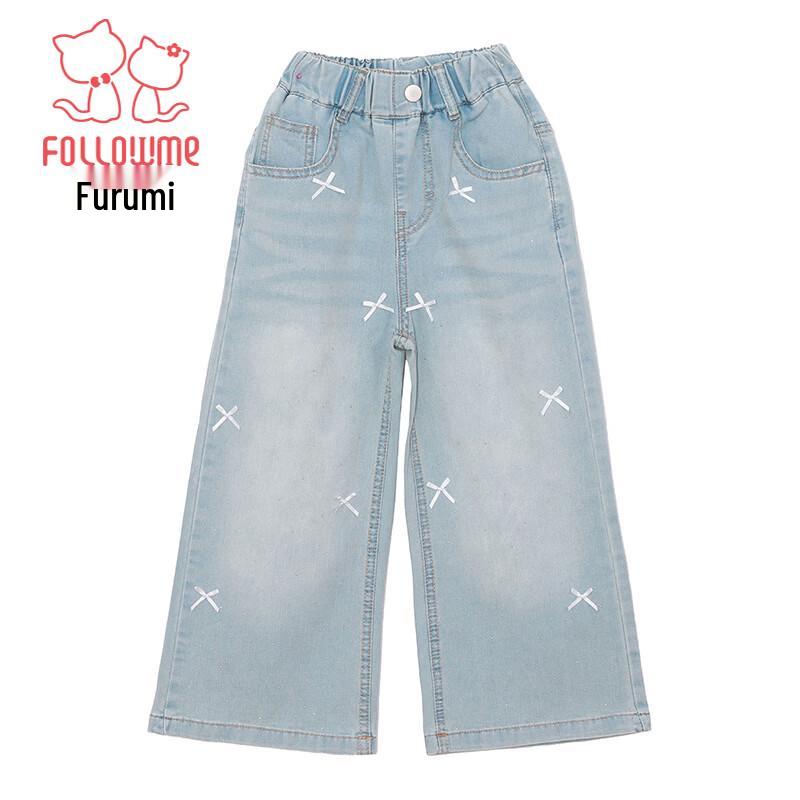 Fulomi Girls' Summer Sweet Bow Wide-Leg Jeans