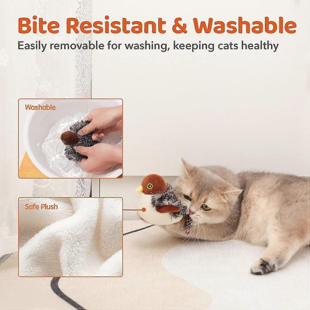 Potaroma Cat Toys Rechargeable Flapping Bird Sparrow, Lifelike Chirp Tweet, Touch Activated Kitten Toy Interactive Cat Exercise Toys for All Breeds
