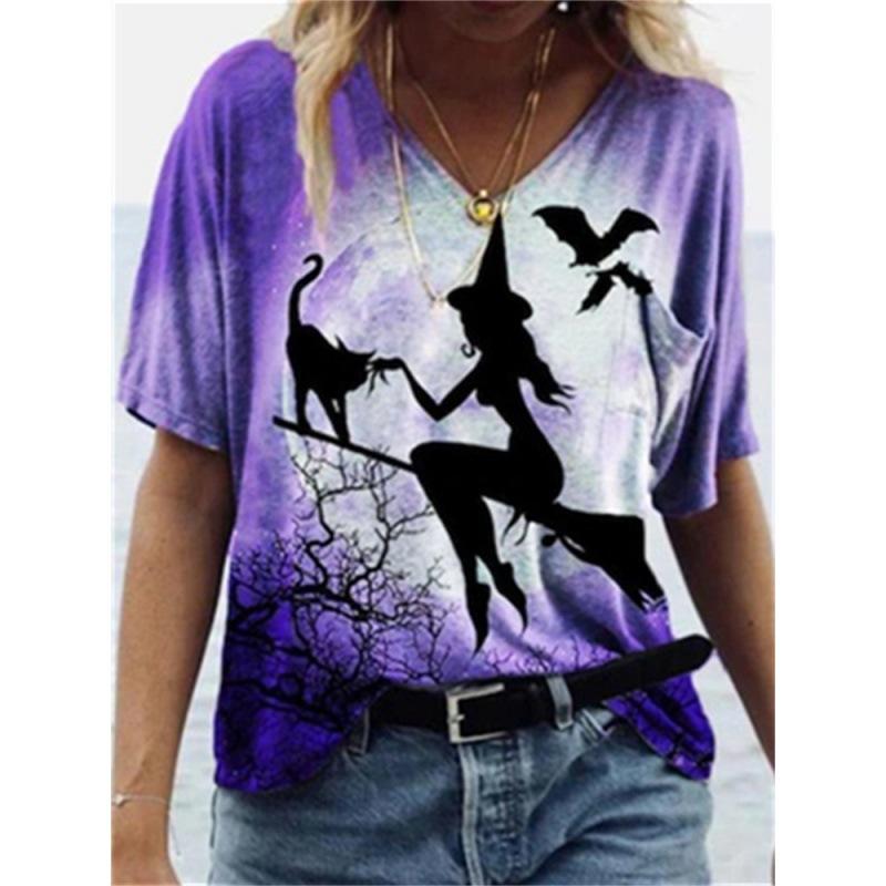 Damen T-Shirt mit Print, Künstlerisches Kurzarm-V-Ausschnitt Sommeroberteil, Stilvoll und Trendig