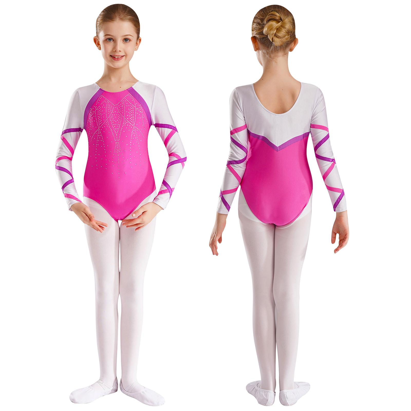 

Девочки Балет Гимнастика Акробатика Купальник Фигурное катание Танцы Комбинезон Блестящие пайетки Стразы Круглый вырез Длинный рукав Боди горячий розовый