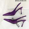 Fashion Sexy Purple Satin High Heels Pumps for Women 2025 Summer Slingbacks Thin Heeled Ladies Shoes Pointed Toe Party Wedding Shoes