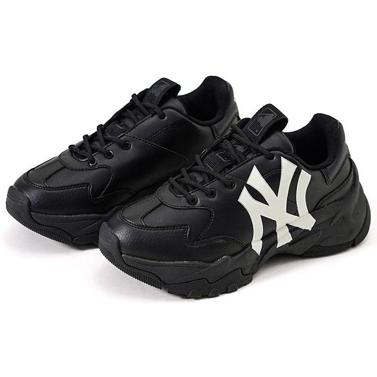 MLB Big Ball Chunky A Faux Leather Vintage Print Comfortable Non-Slip Low-Top Dad Shoes Unisex Sneaker Black 3ASHC101N-50BKL