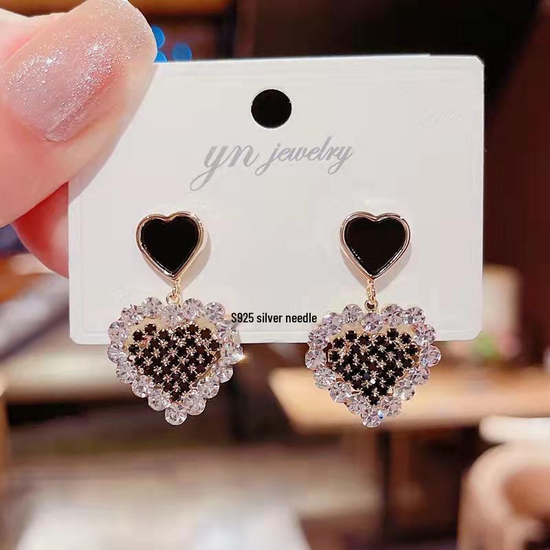 S925 Sterling Silver Heart Shape Rhinestone Earrings - Versatile Korean Style Ear Studs for Women