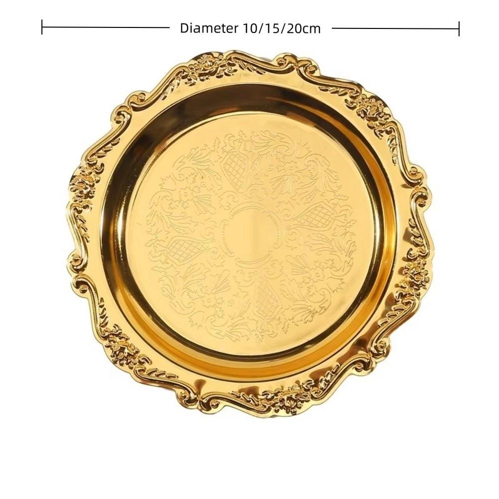 Golden Silver Cake Tray Round Dinner Serving Tray Retro Fruit Snack Plate  Party Decorative