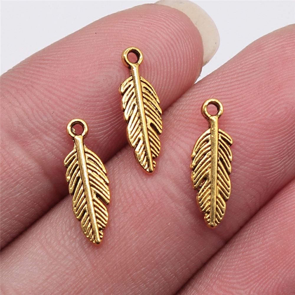 40pcs Antique Bronze Silver Color Pendants DIY Crafts Making Findings Handmade Jewelry Small Feather Charms For Jewelry Making