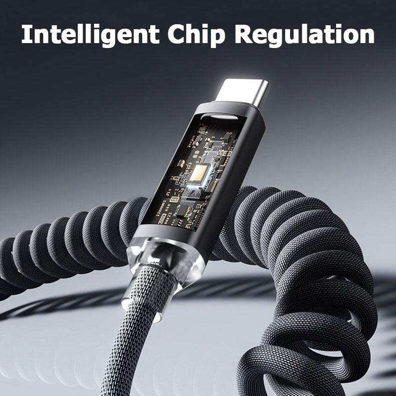 120W Car Spring Type C Cable For iPhone Huawei Xiaomi Samsung PD Fast Charging For Macbook iPad USB Type C To Type C Cable