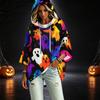 Women's Three-Quarter Sleeve Hoodie with Halloween Print Pullover Top