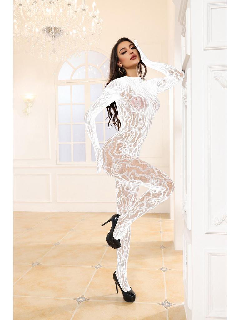 Přeshraniční Sexy žakárové síťované body s dlouhými rukávy s výřezy