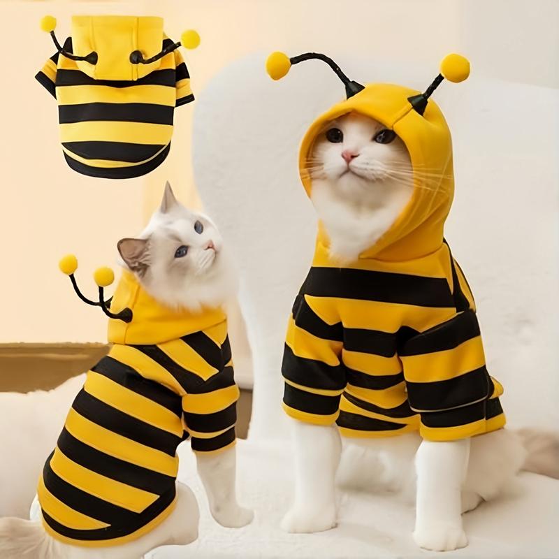 1PC Pet Clothing Creative Fleece Material Funny Pet Sweatshirt Stylish Pet Apparel Bee Design Cat Lovers Yellow