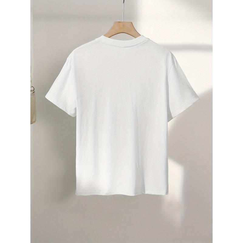 Top Casual Estivo da Donna, Stile Semplice Stampa Floreale Manica Corta Girocollo T-shirt Pura, LangK