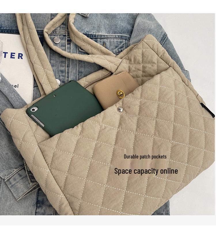 Large Diamond Lattice Cotton Padded Women's Tote – Autumn/Winter Casual Fashion Handbag