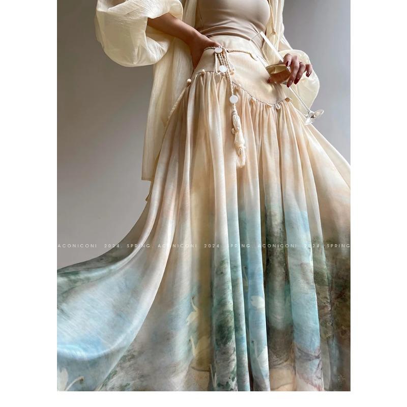 New Chinese Style Print Long Dresses for Women Summer Sleeveless Halter Loose A-line Evening Party Dress Prom Robe Vestidos