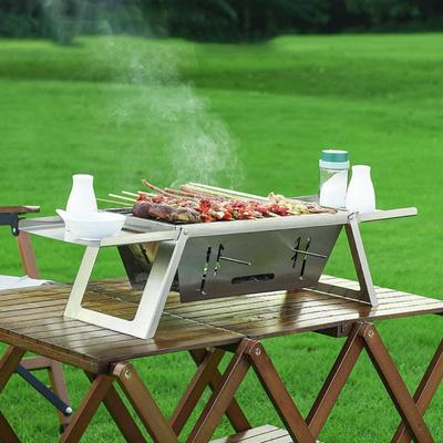 Poêle à barbecue pliante portable en acier inoxydable, étagère de barbecue extensible, résistante à la rouille, réglage de chaleur réglable, étagère à barbecue, camping