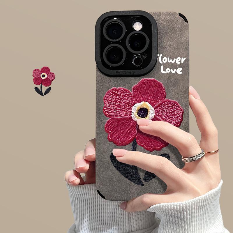 Oil painting safflower chain is suitable for Apple 16pro mobile phone case silicone anti-drop advanced sense
