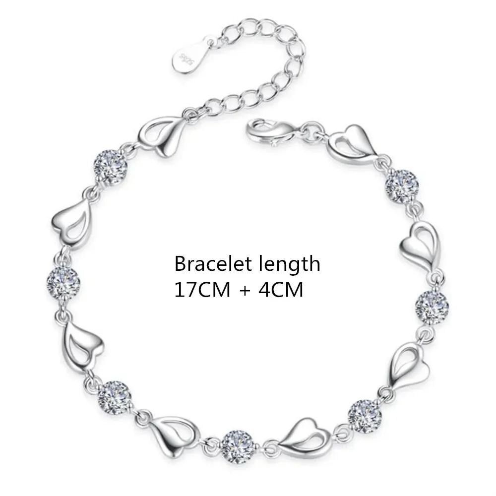 925  Silver Heart Shaped Bracelet for Women Vintage Korean Versatile Blue Crystal Charm Bracelets Original Party Jewelry