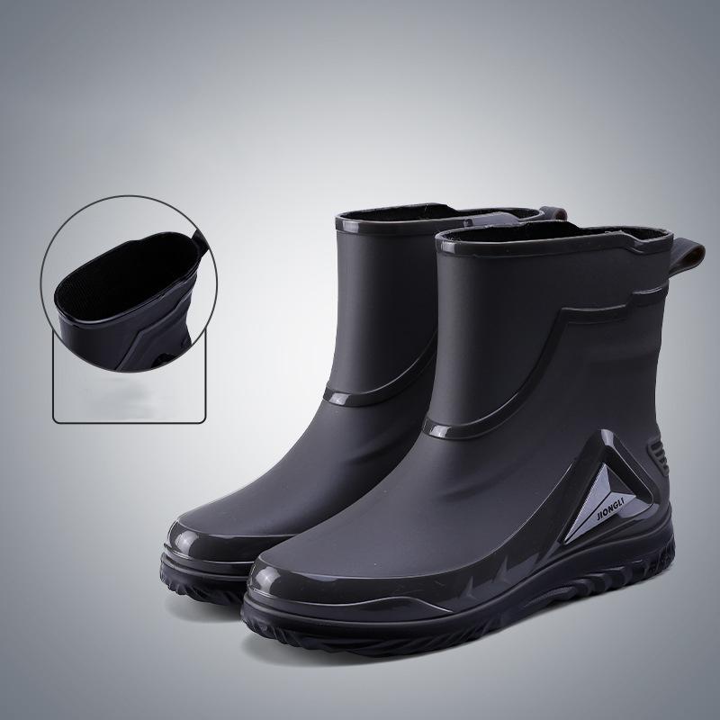 Winter Warm Fur Rain Boots Men's Waterproof Drawstring Shoes Non-Slip Flat Fashion Take Out Rider Autumn Summer Spring Black Red