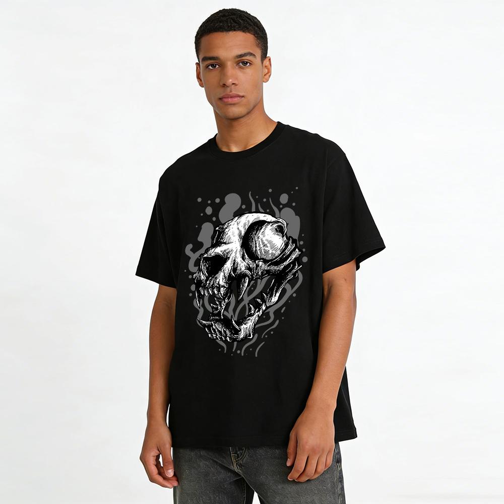Dark Style Beast Skull Print Trendy Cool Casual Short Sleeve T-Shirt Pure Cotton T-shirt