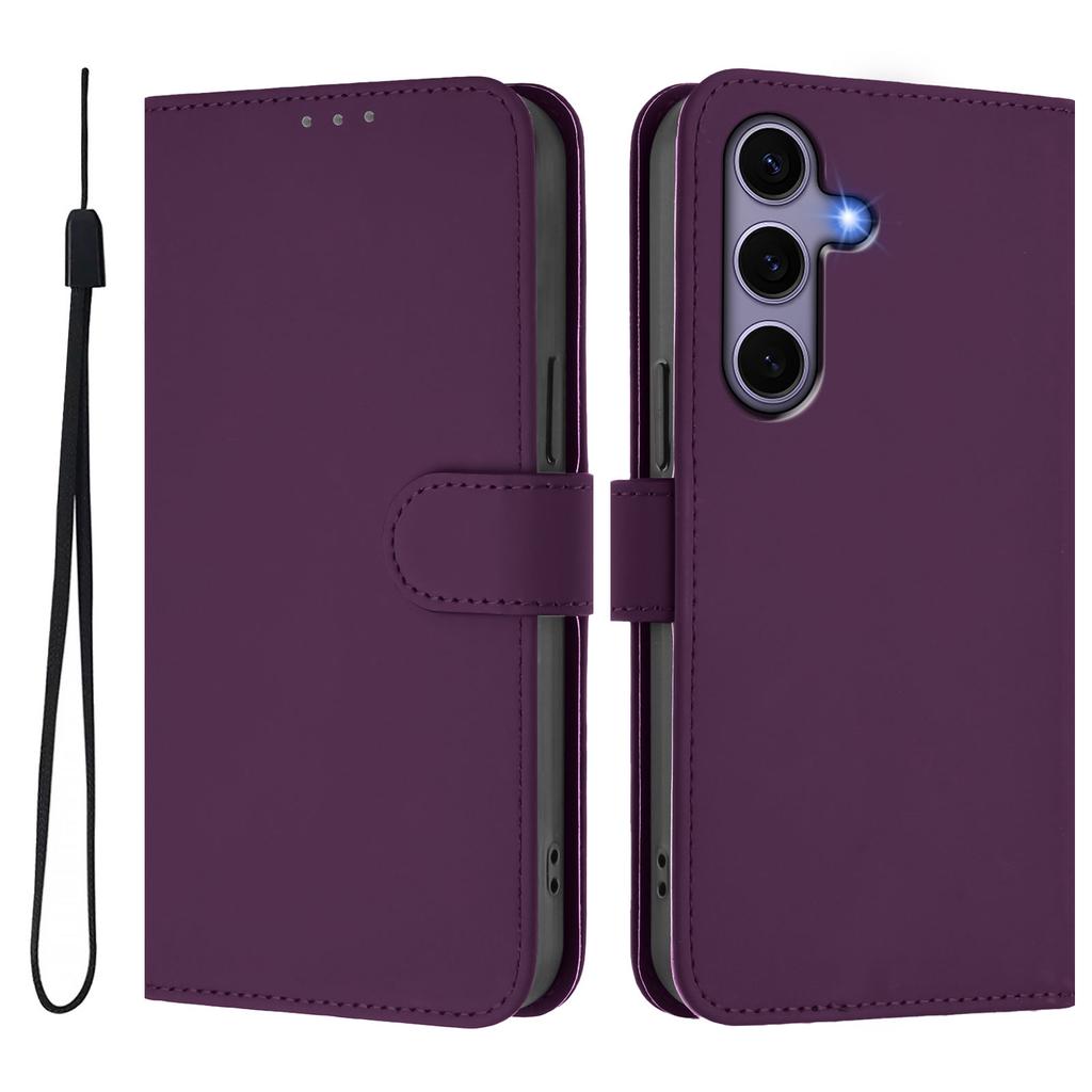 For Samsung Galaxy S24/Galaxy S25 Case Solid Color Wallet Leather Phone Cover with Strap