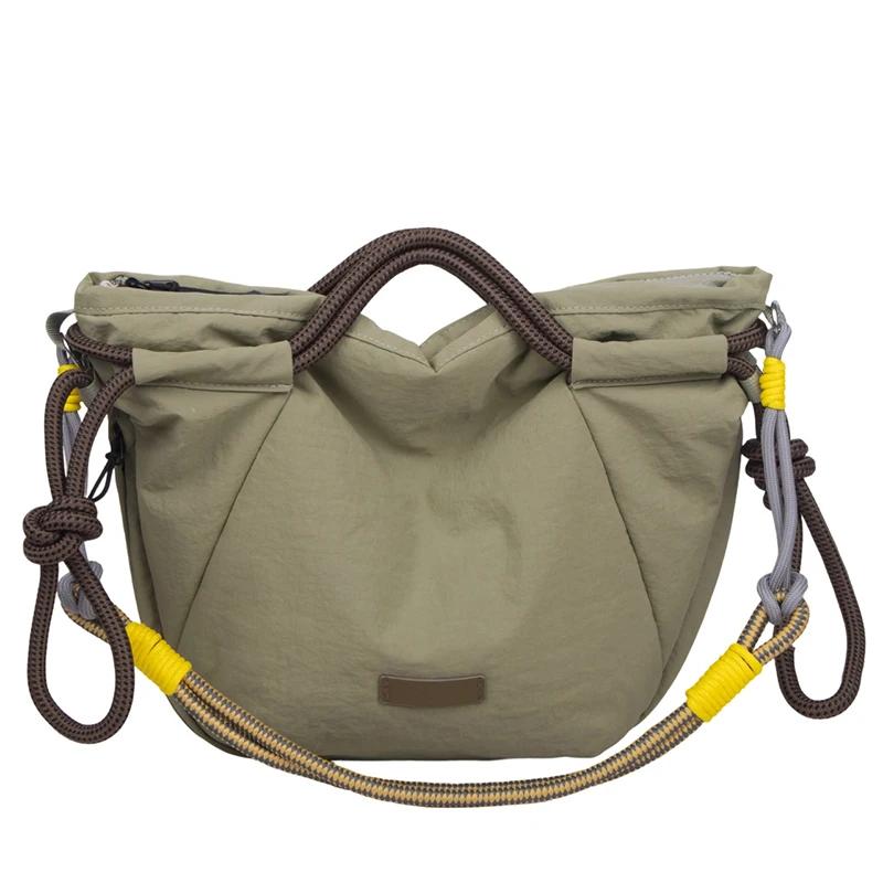 

Vintage Large-capacity Nylon Handbag Multi-pocket Drawstring Crossbody Bag Fashion Lightweight Casual Outdoor Sports Bag зелёный
