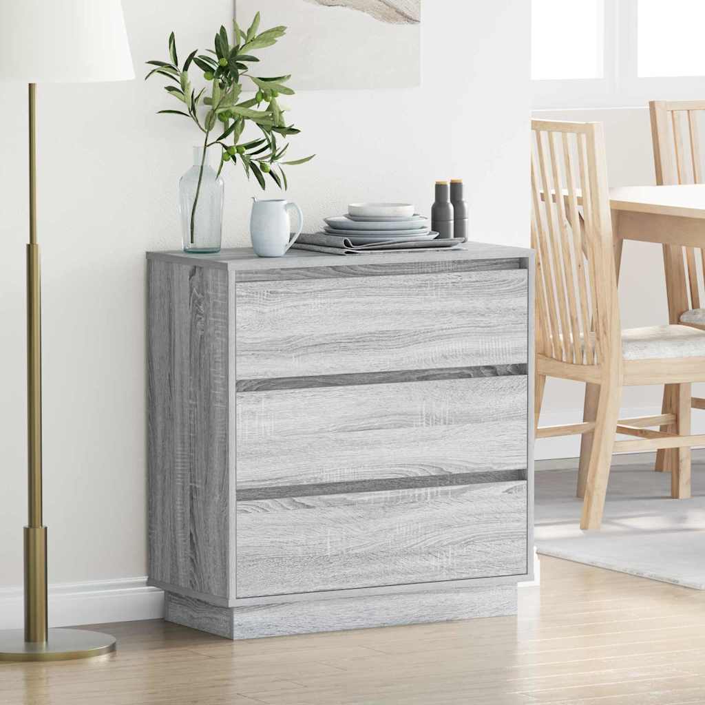 Nightstand with Drawers Gray 71 x 34.5 x 75 cm Engineered Wood