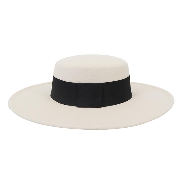 French Women's Hat Big Wide Brim 10CM Fedora Hat Winter Wool Derby Wedding Jazz Hats Flat Top Felt Hat