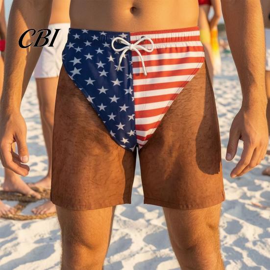 Patriottische Shorts Grappige Mannen Shorts, Amerikaanse Sterren en Strepen Zwembroek, Snel Droog Trekkoord Taille Board voor Zomer Strand