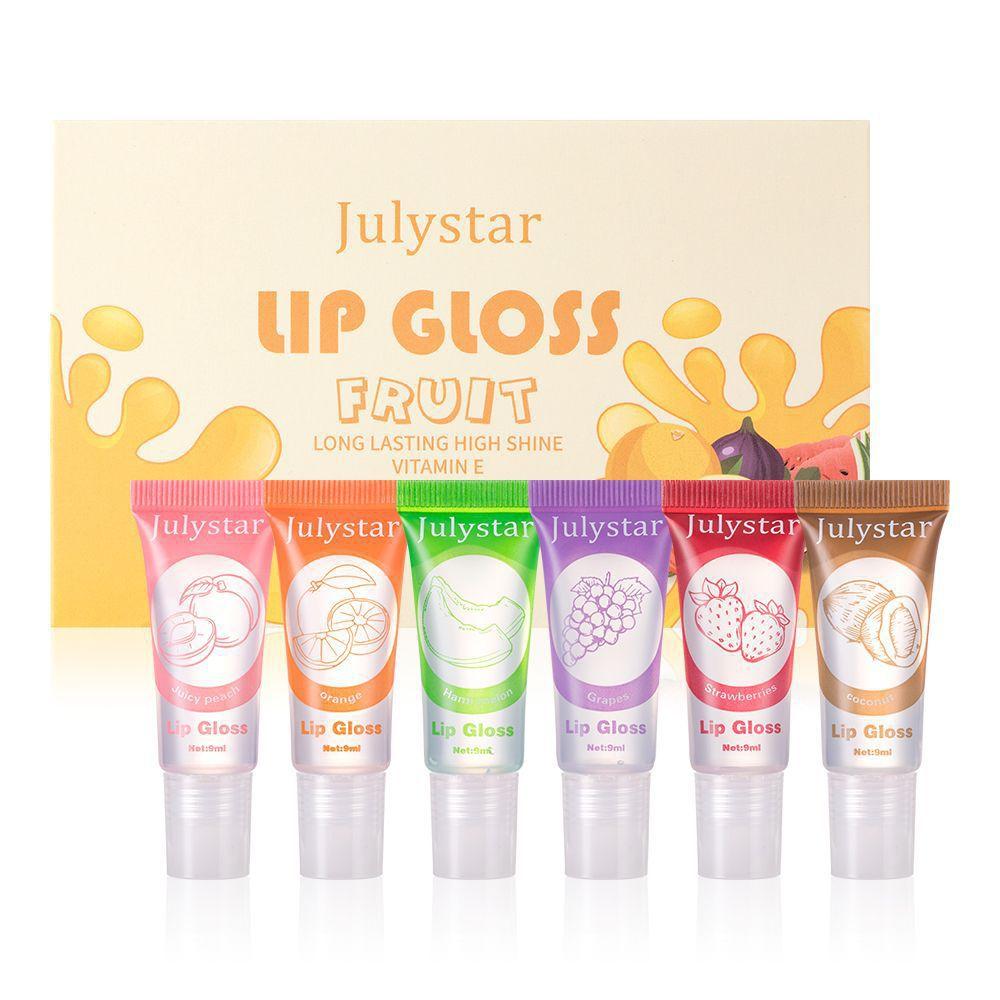 Julystar Fruit-flavored Clear Lip Oil 6-bottle Lip Care Set Moisturizing and Repairing Lip Care, Removing Dead Skin and Improving Lip Health