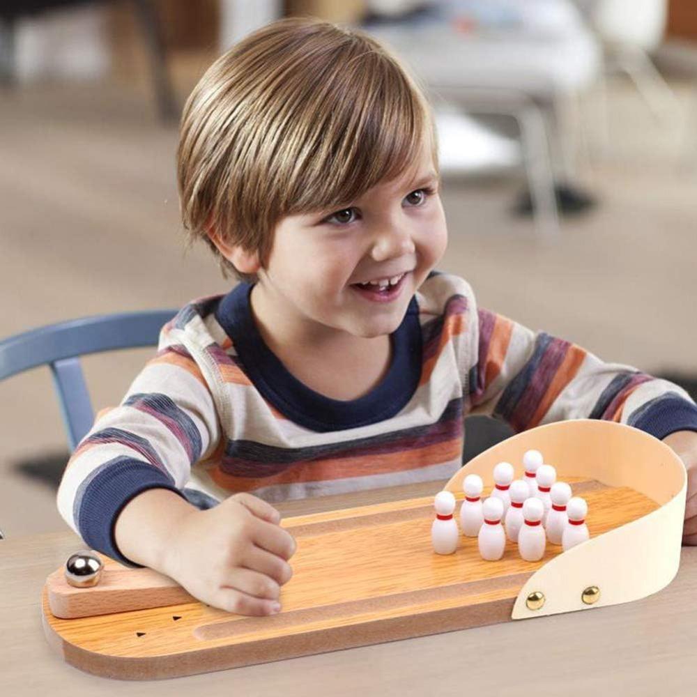 1PC Mini Wooden Desktop Bowling Game Toy, Classic Desk Ball for Kids