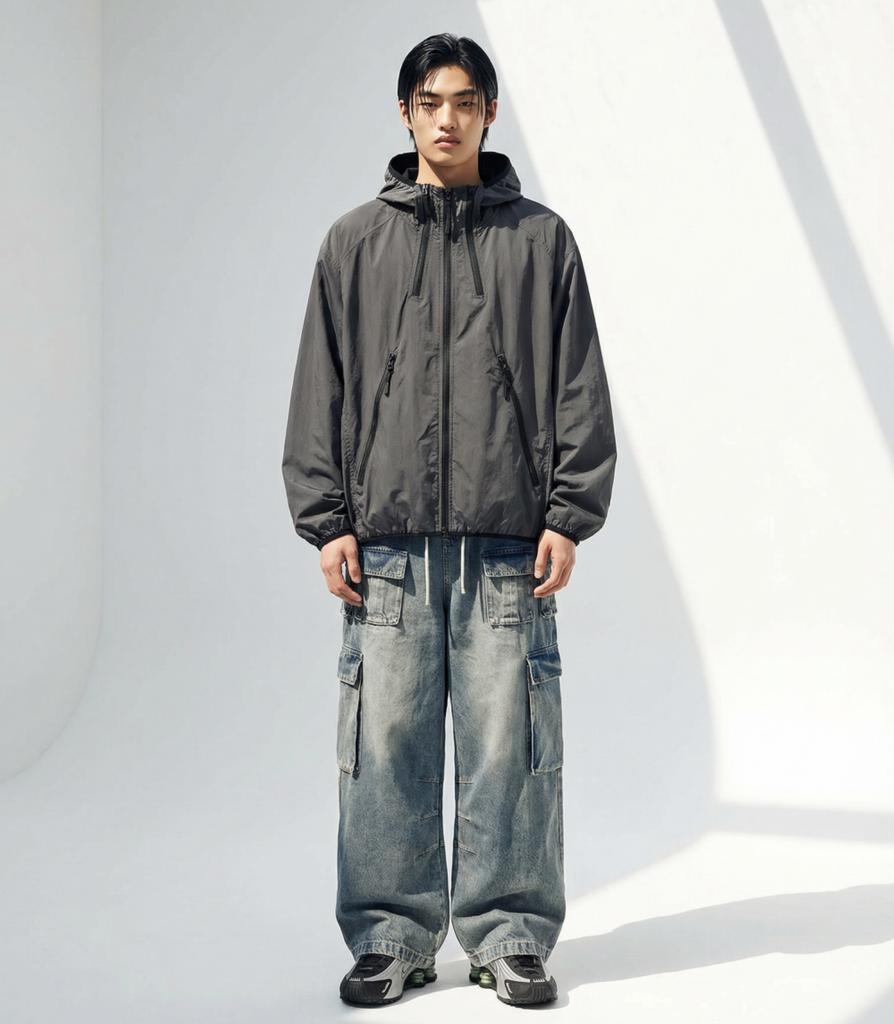 Apostrophe Comma Three-Way Hooded Zip-Up Wind Jacket_Black