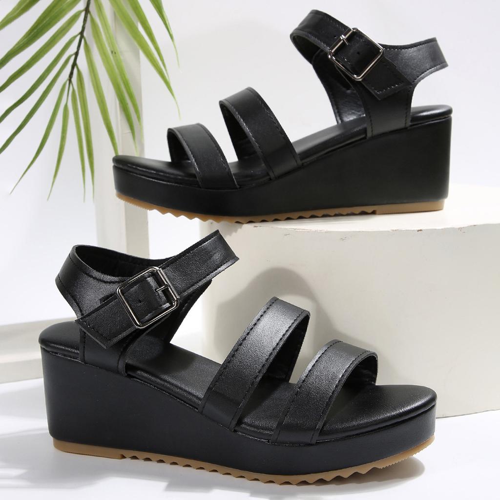 2025 neue Sandalen mit Keilabsatz mit Fischmaul für Damen, runde Zehenpartie, Schnalle, hochhackige Sandalen für Damen, atmungsaktive römische Einriemensandalen für Damen