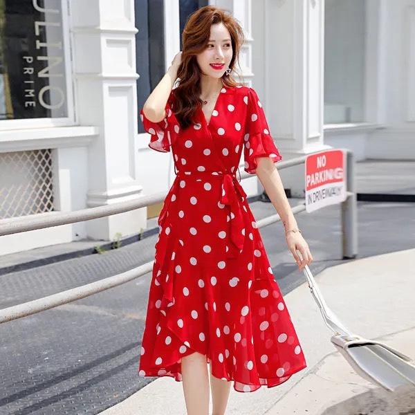Dress Summer New Women's Clothing Korean Version Design Sense Niche Short-sleeved Polka Dot Skirt Polka Dot Little Red