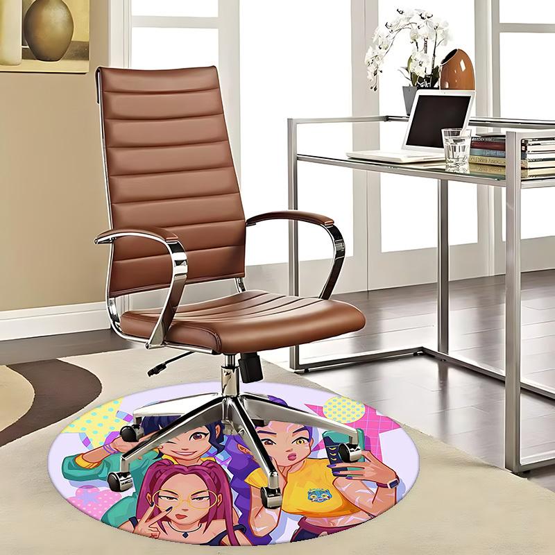 1pc Anime Design Round Carpet - Office Chair Mat, Non-Slip Rug for Home Decor, Living Room, Bedroom, Game Room
