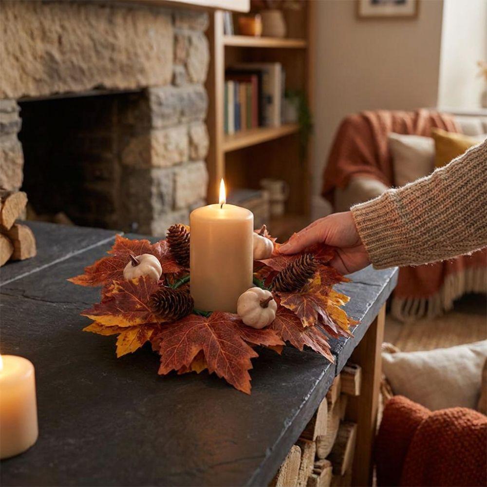 Simulation Artificial Maple Leaves Garland Pumpkins Fall Mini Wreath Fireplace Window