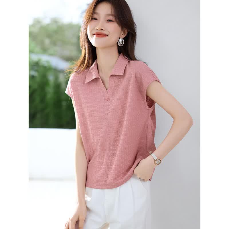 La Chapelle Women s Polo Collar Flutter Sleeve Shirt M