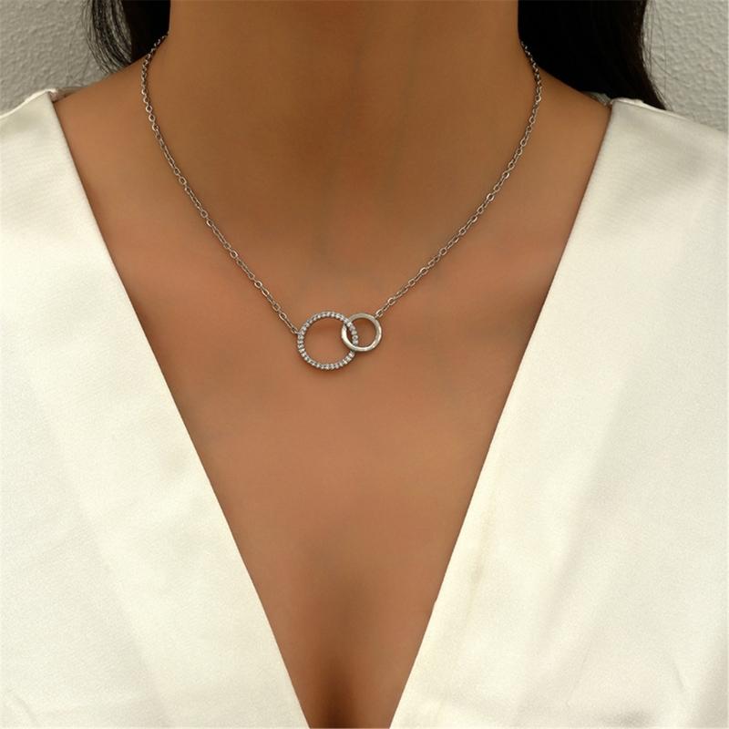 Sturdy Brass Women's Necklace Fashion Thin Chain Minimalist Dainty Double Round Pendant Jewelry Statement Pieces