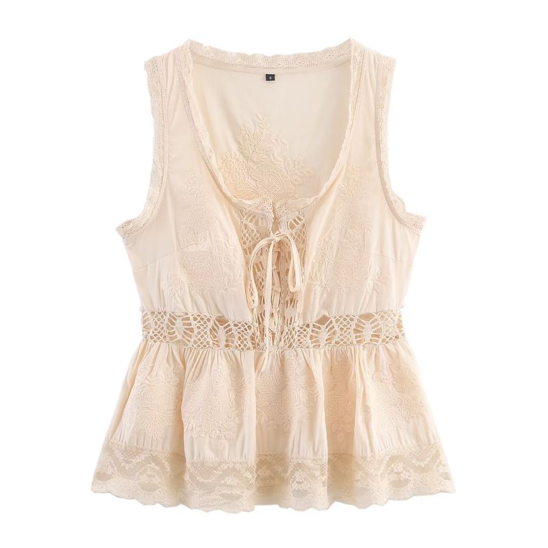 

Kaslead New Women clothes Western Style Fashion Simple Romantic Embroidery Top 5107275 Apricot L