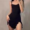 European and American Fashion Temperament Sexy Spicy Girl Women's Clothing Solid Color Simple Slit Irregular Short Suspender Dress