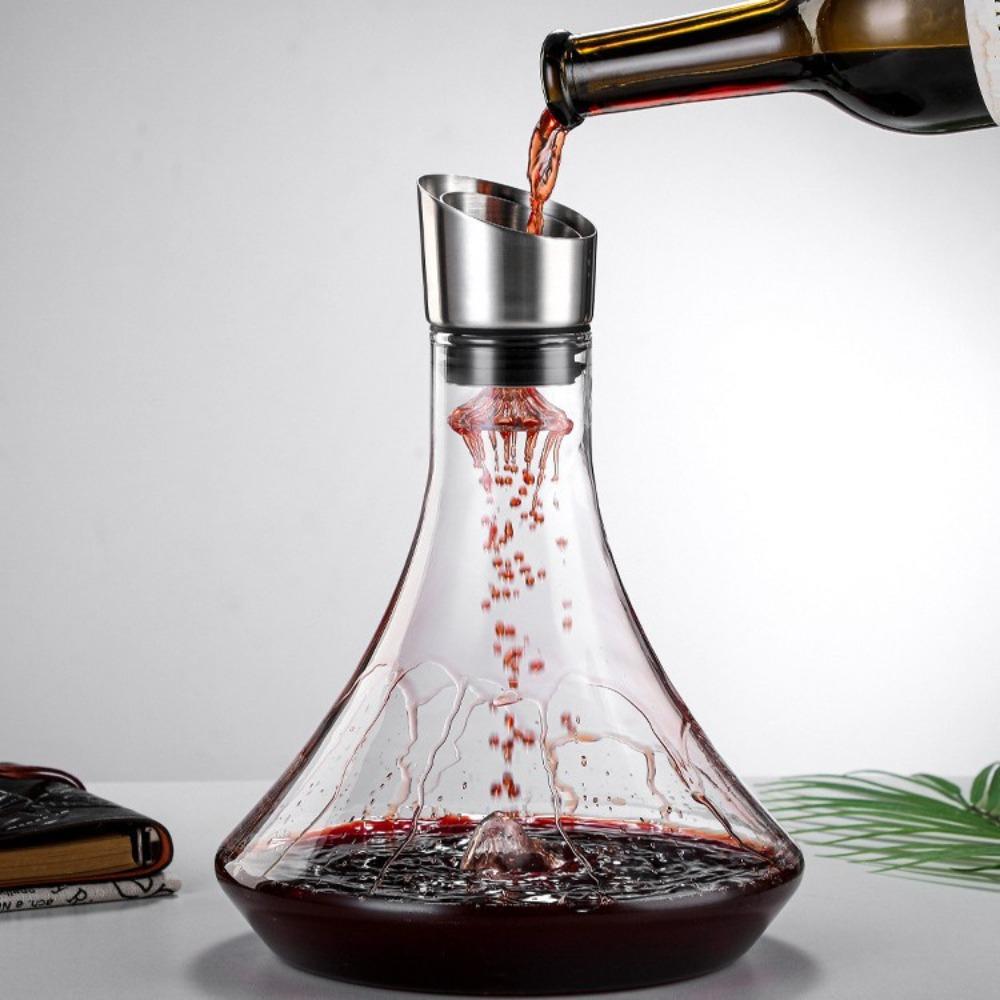 Nuevo Decantador de Vidrio Transparente de Alto Borosilicato, Dispensador de Vino Tinto, Forma de Montaña Nevada Decantador de Vino Tinto de 1000 ml