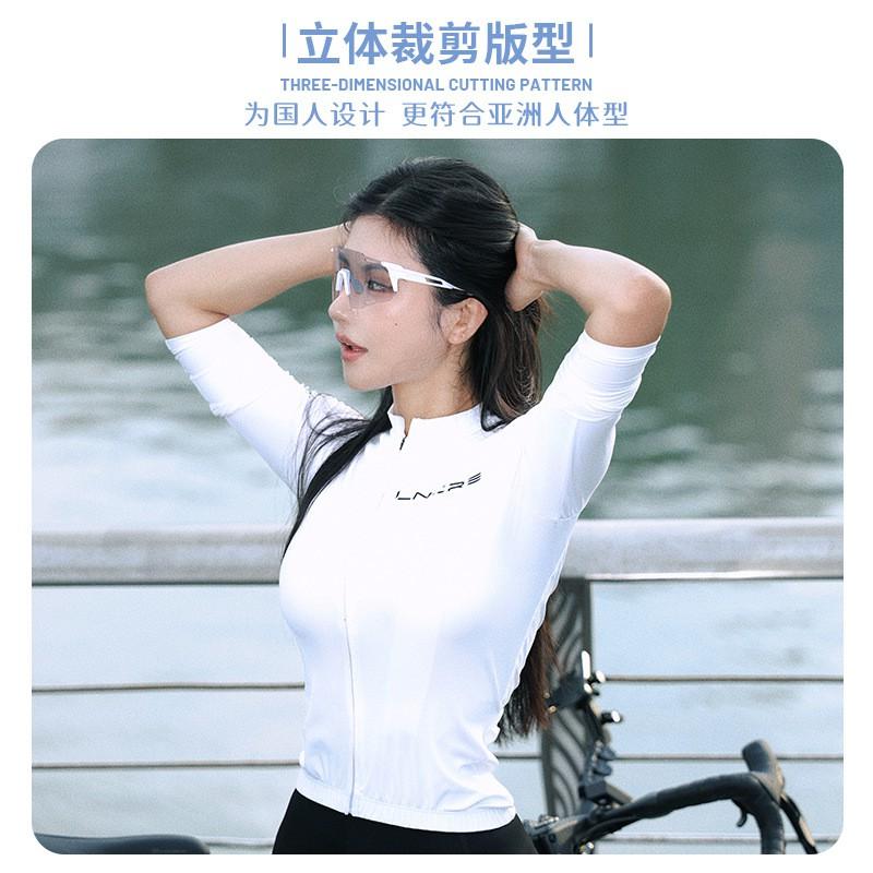 Womens Long Sleeve Cycling Jersey Bib Shorts Set Breathable Quick-Dry Stretch Road Bike Riding