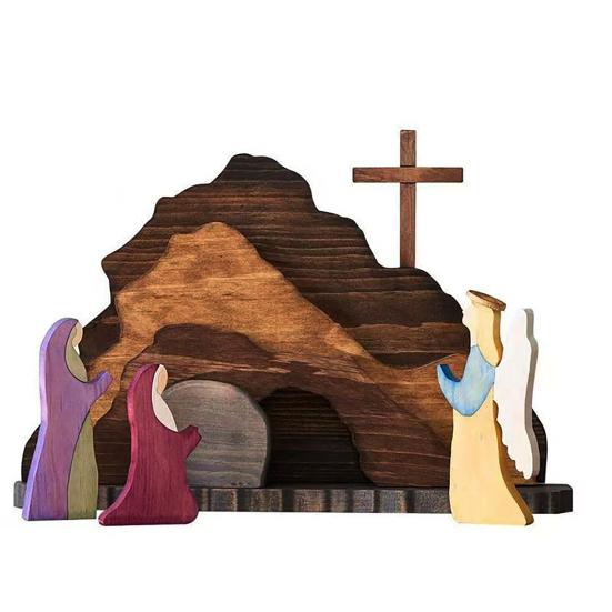 Wooden Empty Tomb Easter Decoration Jesus Resurrection Scene Table Sign Home Office Table Shelf Catholic Religious Ornament Christian Gifts