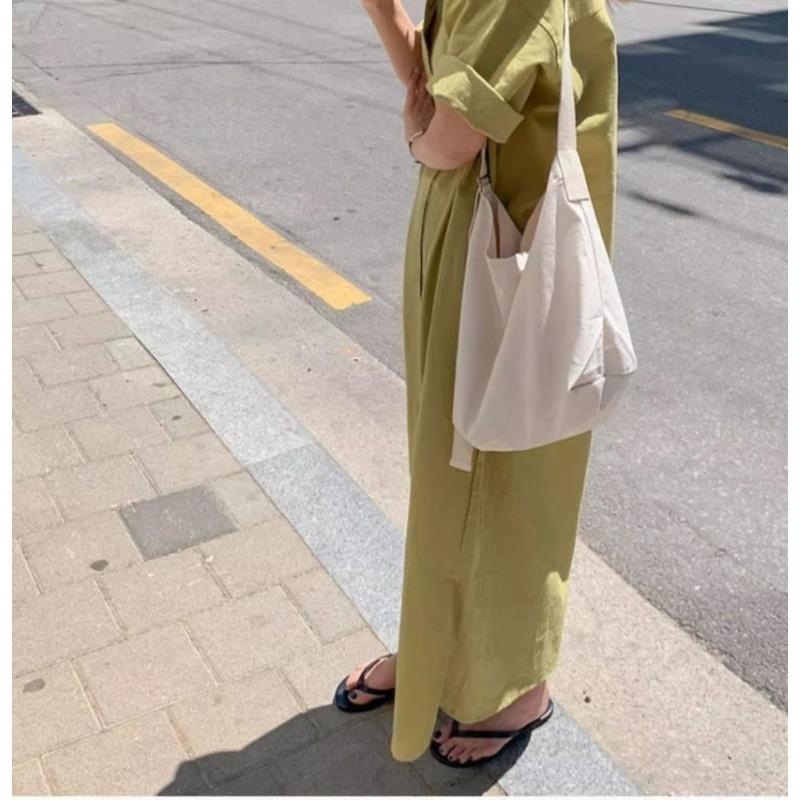 Shirtdress Women's Summer Simple Long Short Sleeve Dress Over The Knee