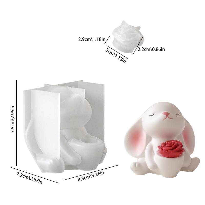 Cute 3D Rabbit Silicone Mold Bunny Aromatherapy Cup Gypsum Candle Mold Easter Diy Craft Moulds Reusable Handmade Tool Home Decor