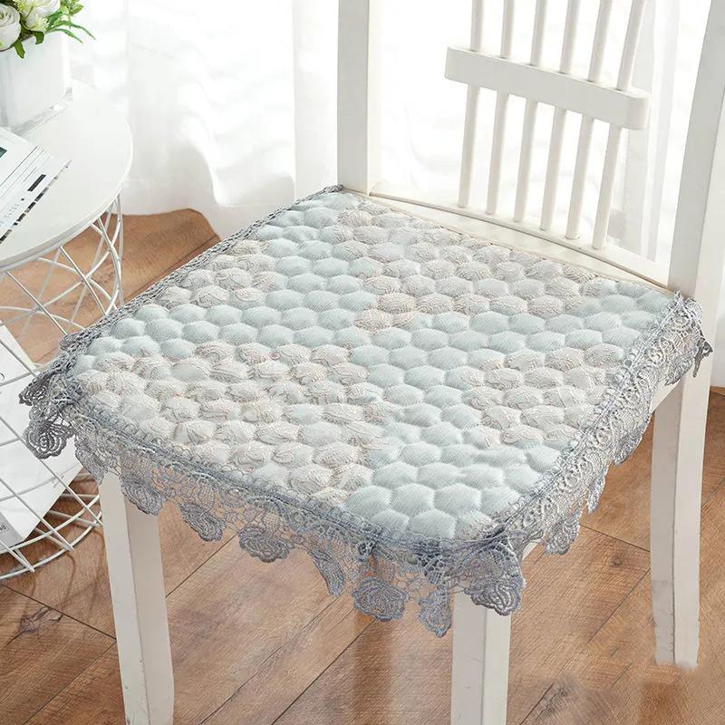 

Fresh lace Dining Chair Non-slip Seat Cushion Four Seasons Universal Chair Mat With Straps Home Decoration Lace Cushion About 43x45cm