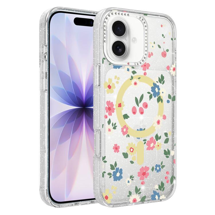 Flower Pattern IMD Glitter Magnetic Phone Case