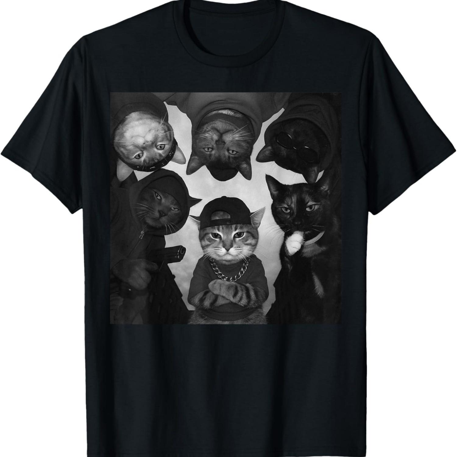 Funny Cat Meme Vintage Thug Gang T-Shirt S