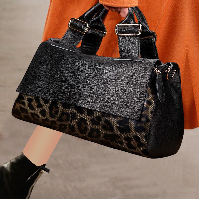 Aidrani Classic Leopard Pattern Genuine Leather Women s Bag Large Capacity Women s Handbag Cowhide Casual Shoulder Bag