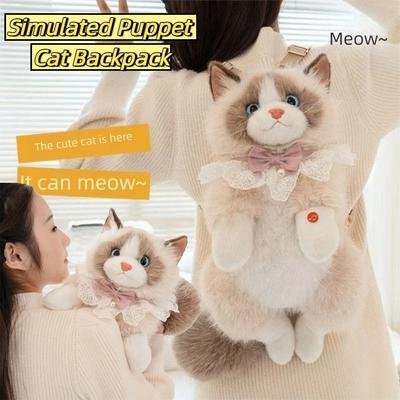 Realistic Super Realistic-Looking Puppet Cat Backpack Stuffed Animals Cartoon Plush Cat School Bags Travel Storage Cute