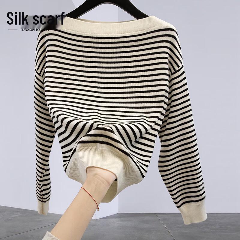 

Sispershe Women s Wool Blend Color-Block Striped One-Shoulder Knit Top One Size